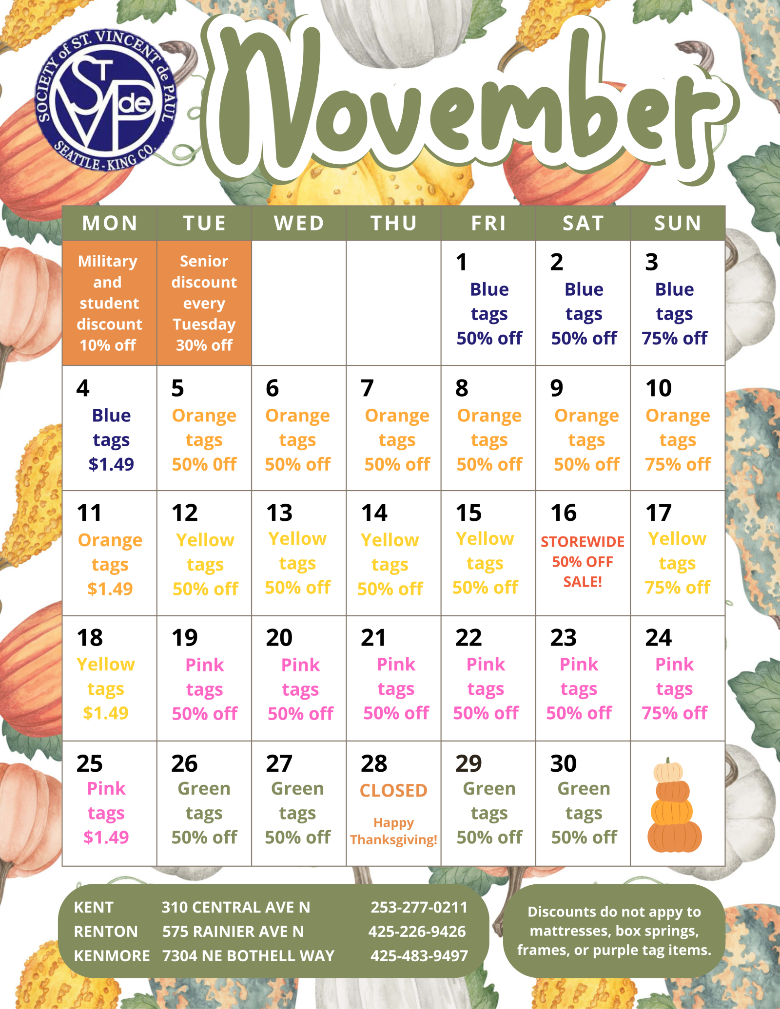 Store Calendar November 2024