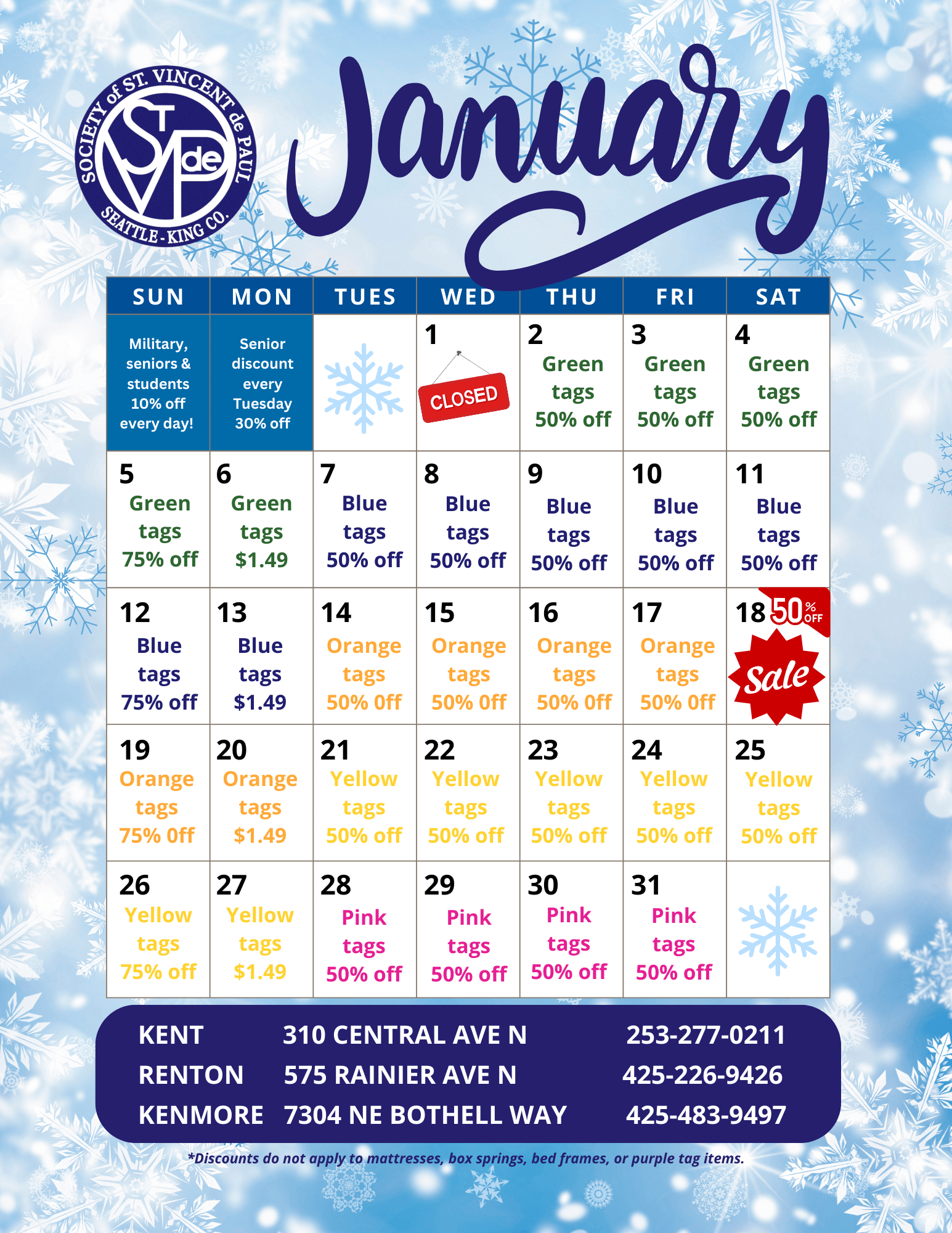 January Store Calendar 2025 Image